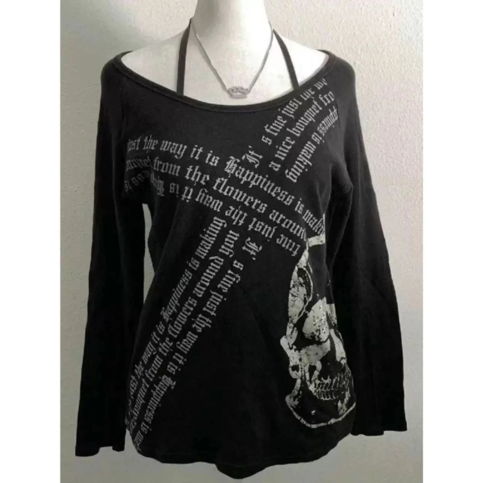 Y2k Emo Women Korean Streetwear Long Sleeve Acubi Fairycore T-shirts Skull Print Tshirt Goth Punk Oversize Top 2000s Alt Clothes 250227
