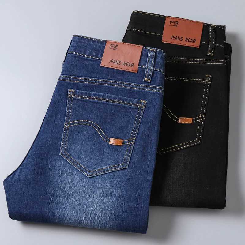 Classic black mens jeans Straight leg baggy plus size pants Wear comfortable dark pants Thin pants for dad gift dad pants X250227
