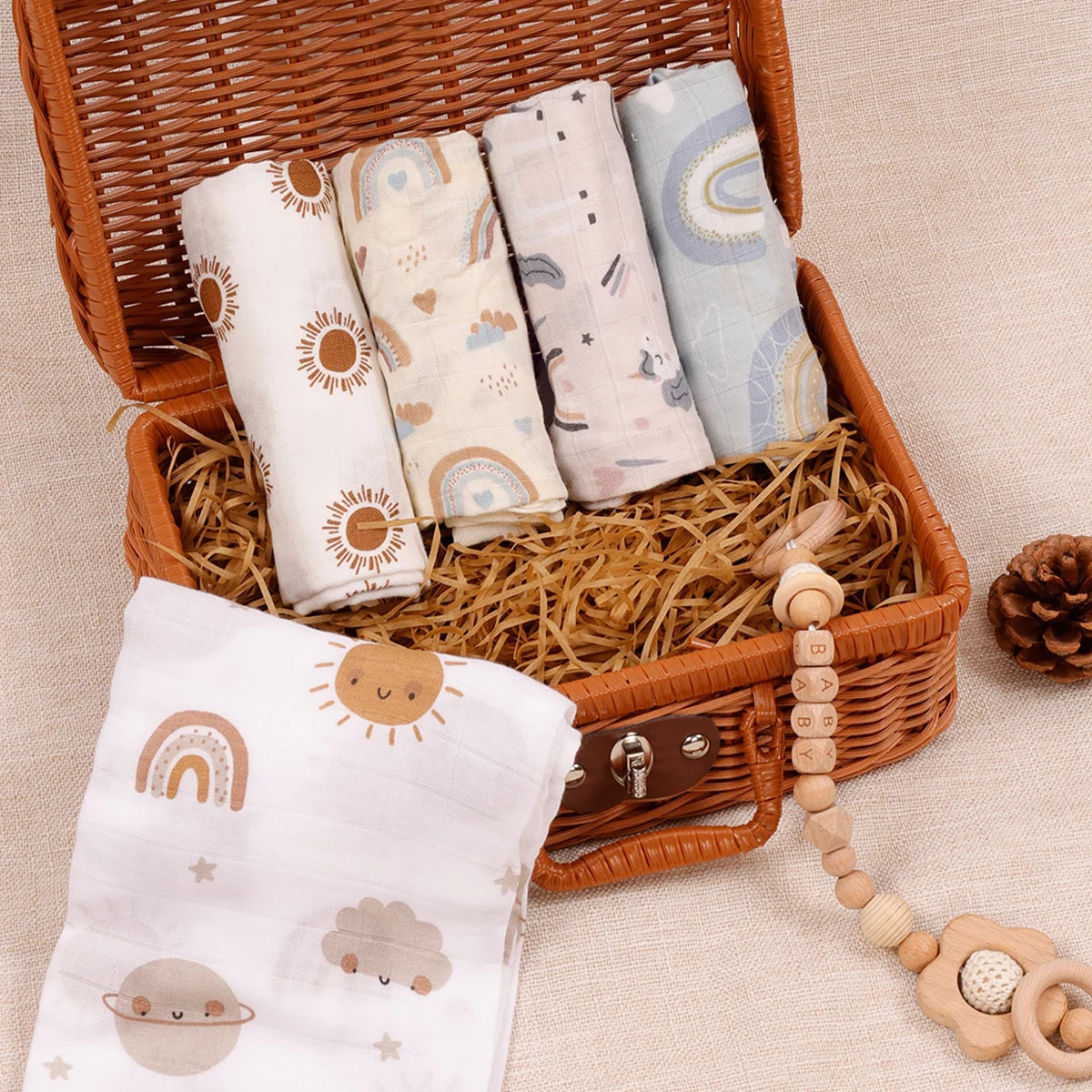 60*60cm 5Pcs Set Multi-Use Feeding Burp Cloth Towel Super Soft Bamboo Cotton Muslin Blankets Baby Burp Cloth Set 250227