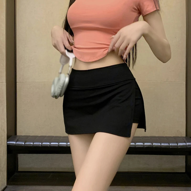 Women Sexy Low-waisted Casual Side Split Sports Yoga Solid Color Fashion Slim Wrap Buttocks Short Skirts 250227