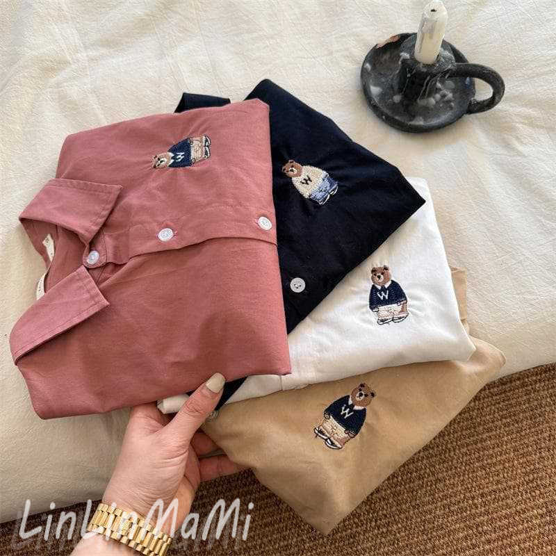 T-shirts 2025 Boys Spring New Product Teddy Bear Cartoon Solid Color Shirt Boys Baby Wear Long Sleeve Shirt Top TrendyY250227A4VF