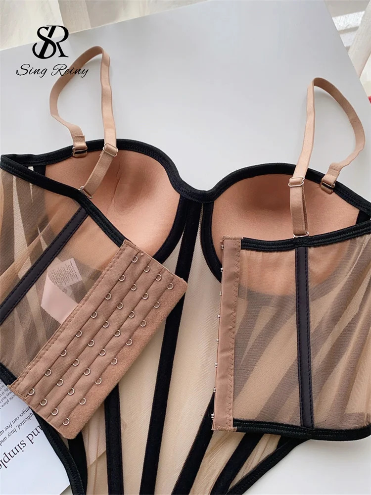 Singreiny Strap Womens Transparent Underwear Street Tight corset Ultra Thin Backless Tank Top Strarless Stripe Coat Sexy 250226
