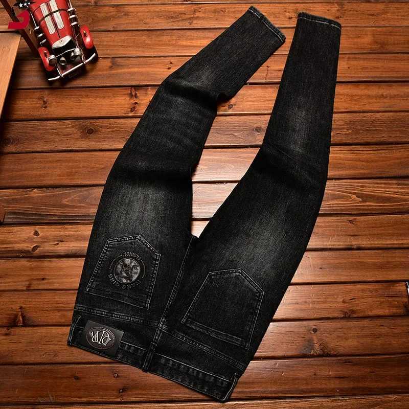 High end trendy jeans for men lightweight luxurious slim fit printed pocket elastic and casual autumn and winter Trouser from China X250227