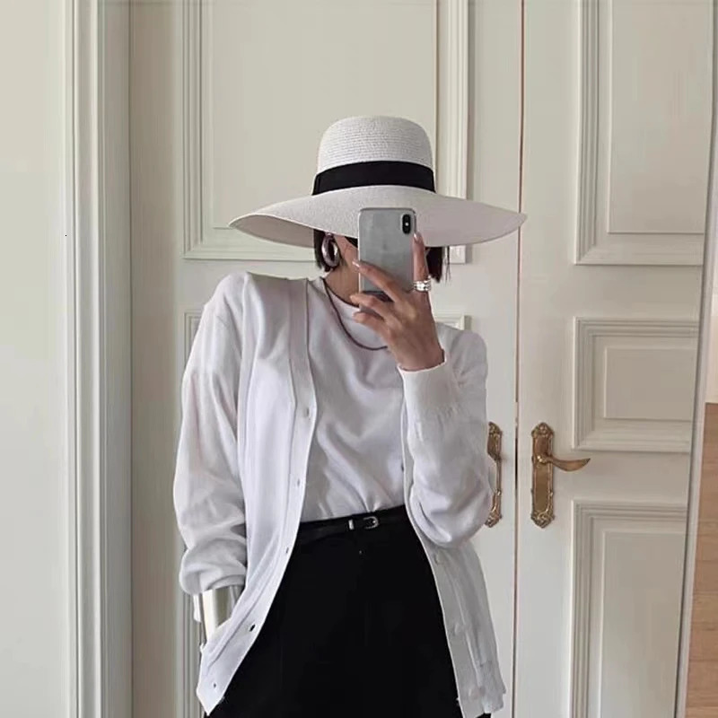 Summer Solid Color Fashion Rhinestone14cm Oversized Sun Hat Ladies Beach Sunscreen Straw Hat Travel Foldable Uv Panama Wholesale 250218
