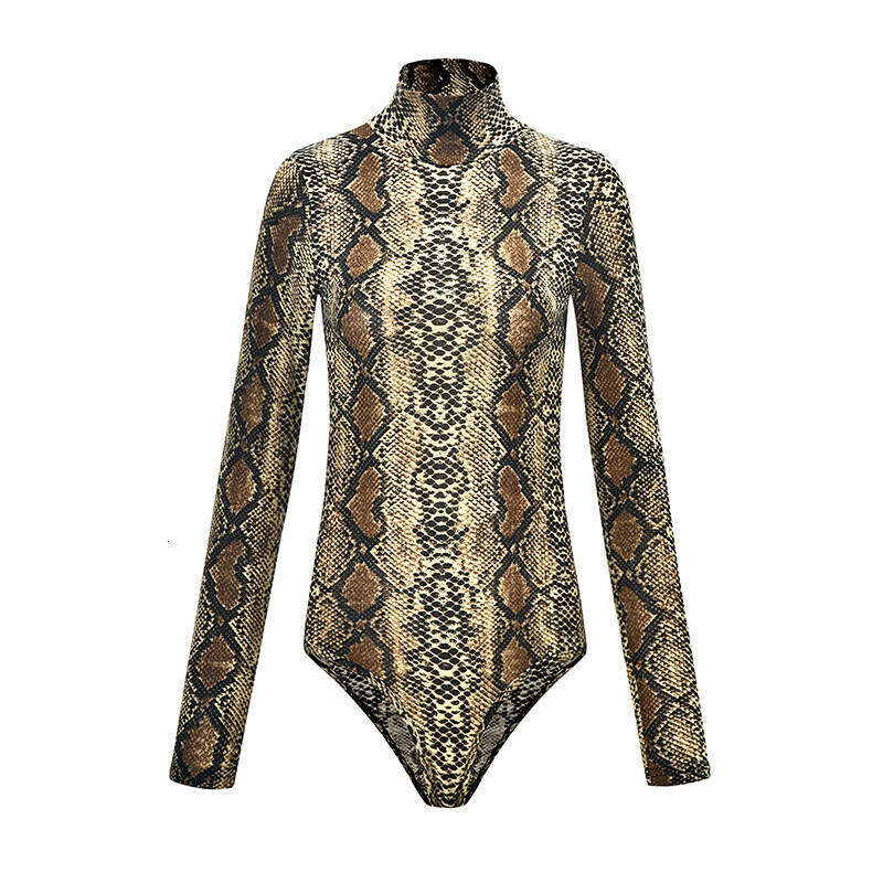 European and American women's autumn high neck long sleeved sexy leopard print jumpsuit for women, 2025 new casual versatile fashion clothing