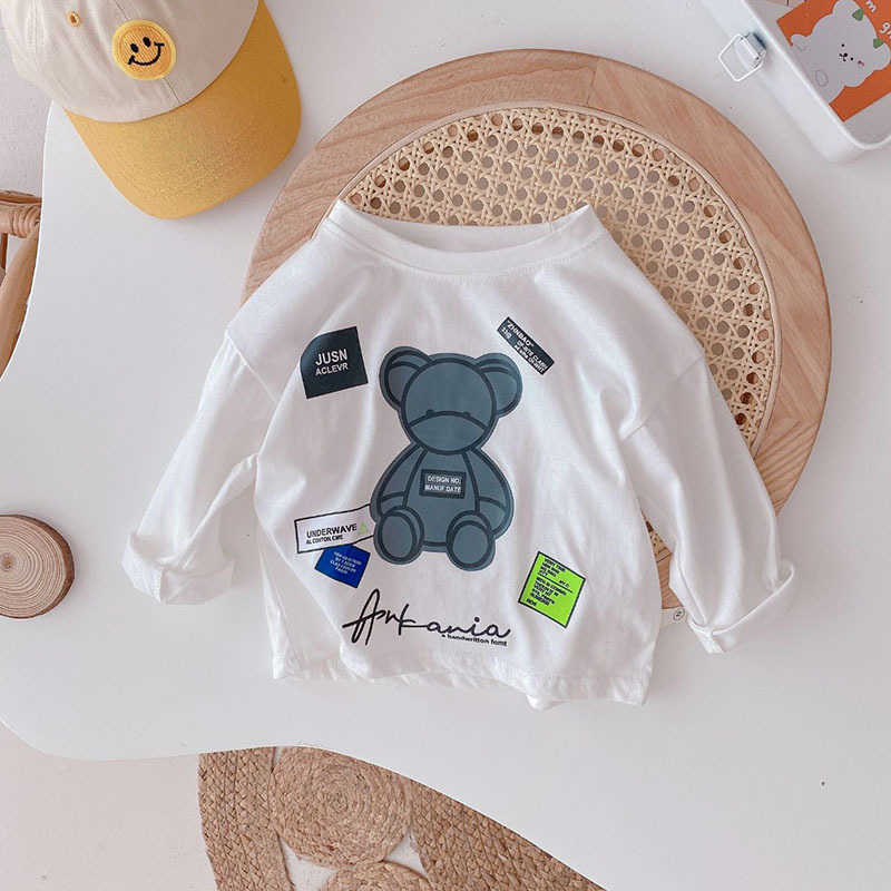 T-shirts Cotton T-shirt long sleeved mens and womens spring and autumn tops baby cartoon print suitable for children in spring as a base layerY250227W