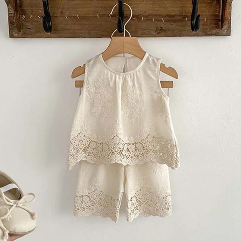 Summer born Baby Girls Clothing Set Sleeveless Cotton Embroidered VestPants Toddler Baby Girl Clothes Set 250227