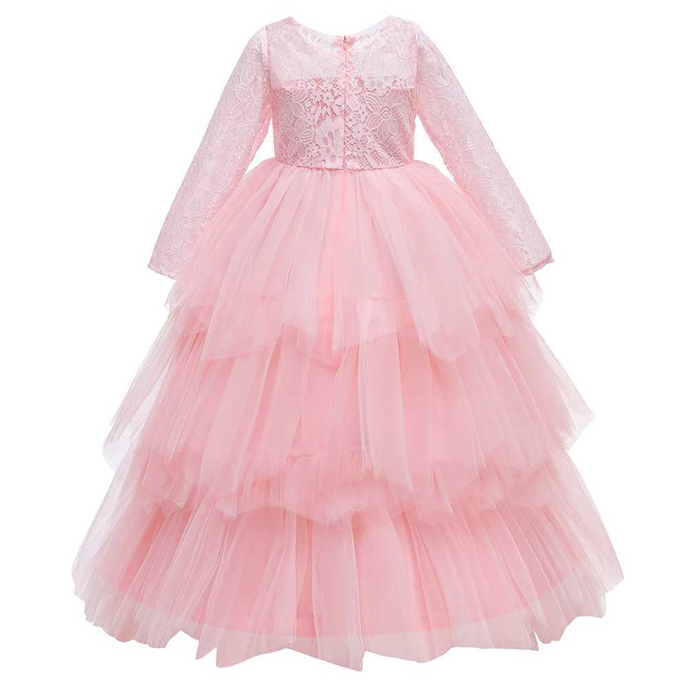 Girl's Dresses Lace Long Sleeve White Bridesmaid Dress For Girls Kids Princess Evening Dresses Children Girl Wedding Party Costume Clothes Y25022