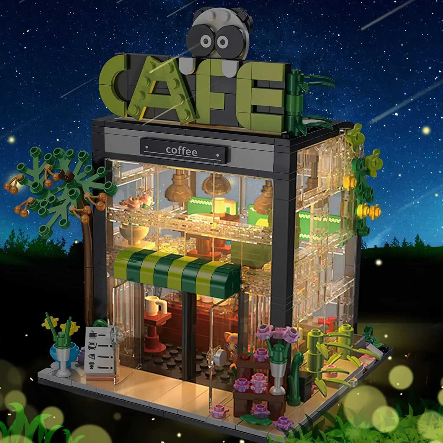 Creative Bouquet Store House Bookstore Model Building Block City Landscape Summer Tent Coffee Shop Girl Toy Children Cute Gift Y250227