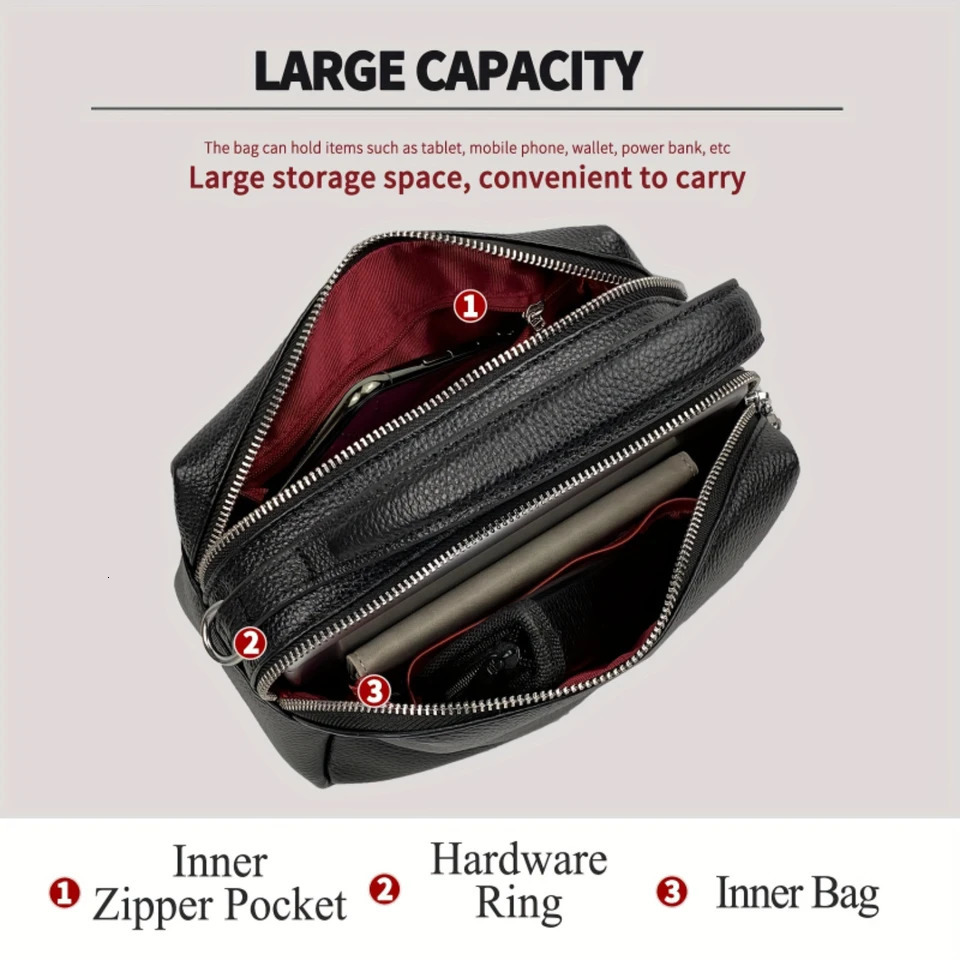 Ship from US y Genuine Leather Crossbody Bag for Women Boston Handbag with Multi Zipper Adjustable Shoulder Straps Commute Gather 250227FBB