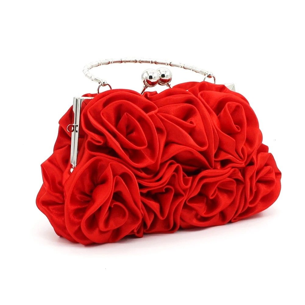 Gorgeous and elegant solid color rose bag satin clip womens handbag evening dress party bride 250226