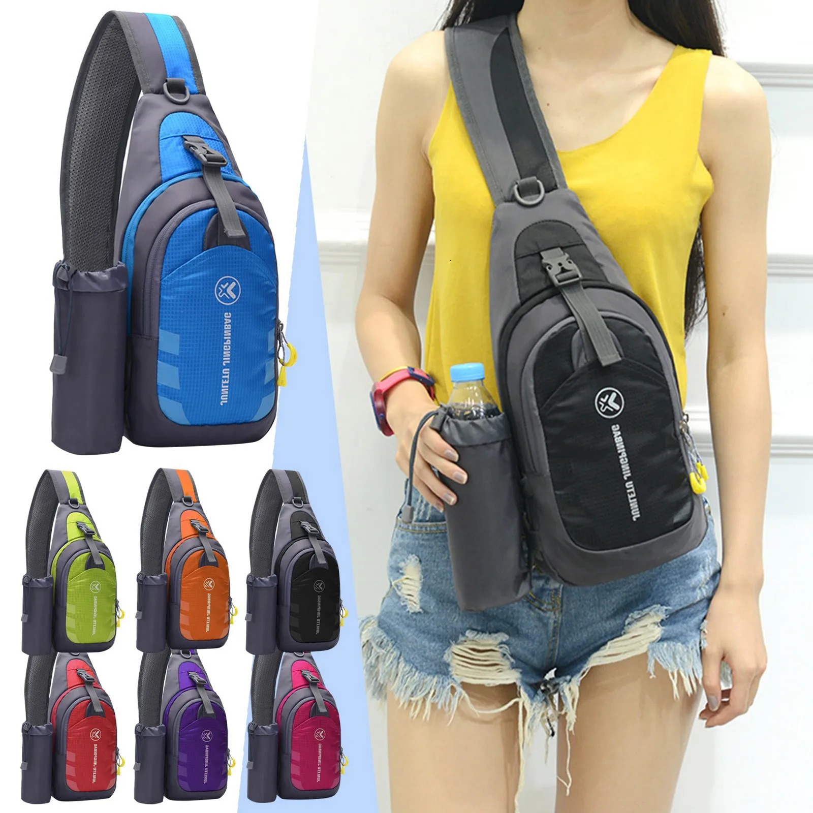 Ship from US Cute Shoulder Bag Outdoor Sports Kettle Chest Men And Women Multifunctional Riding Single Backpack 250227FBB