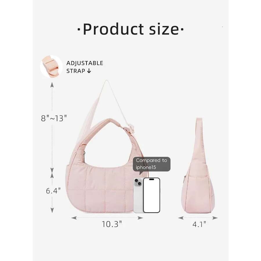 WESTBRONCO Small Puffer Crescent Shoulder Bag Women Nylon Quilted Purses Handbags Adjustable Strap