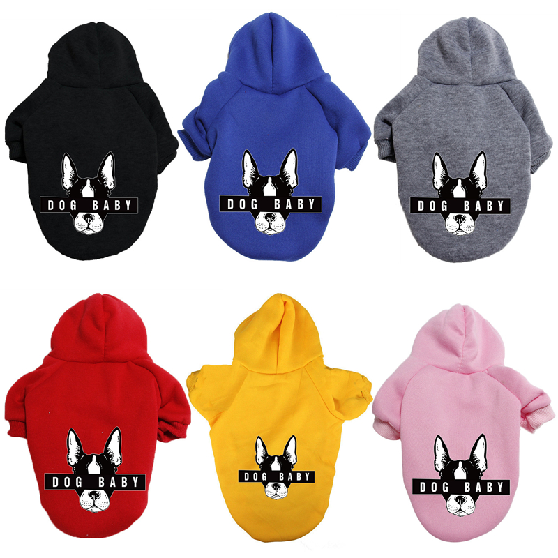 Dog Hoodie Winter Pet Costumes: DOG BABY Lettered Dog Head Printed Puppy Soft Sweatshirt, Winter Fleece Dog Hooded Clothes Pet Cat Warm Outfits Black 
