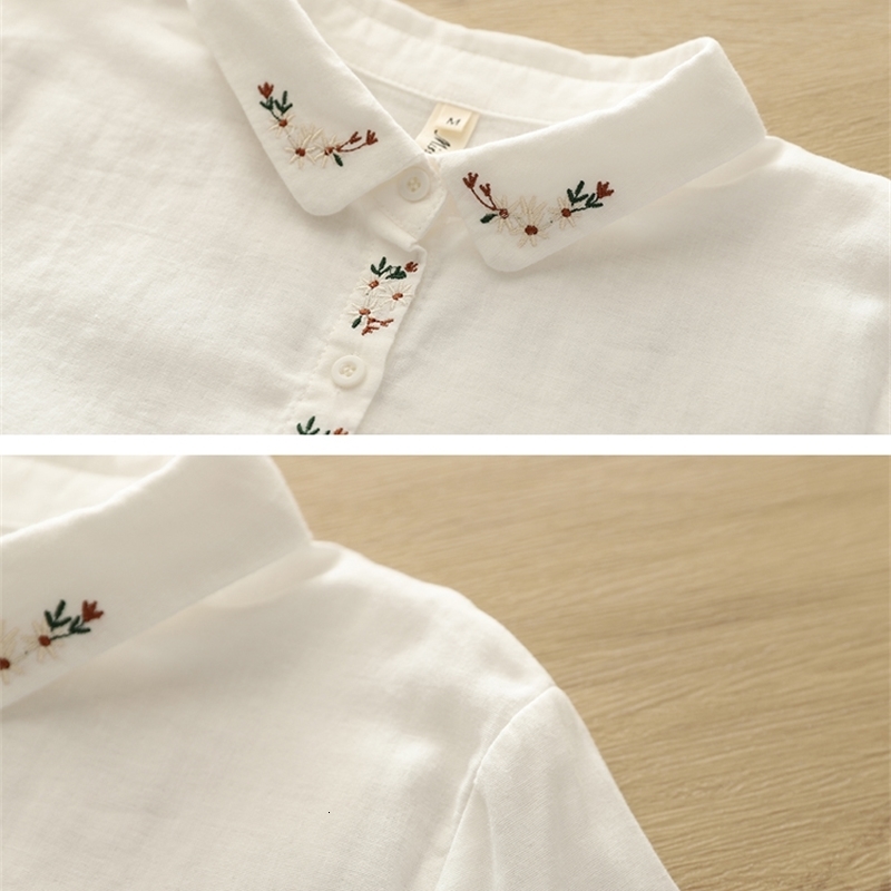 Autumn Women Double-layer Cotton Yarn Shirts Full Sleeve Embroidery Flower Loose Casual Soft Blouse Office Ladies Tops 250226