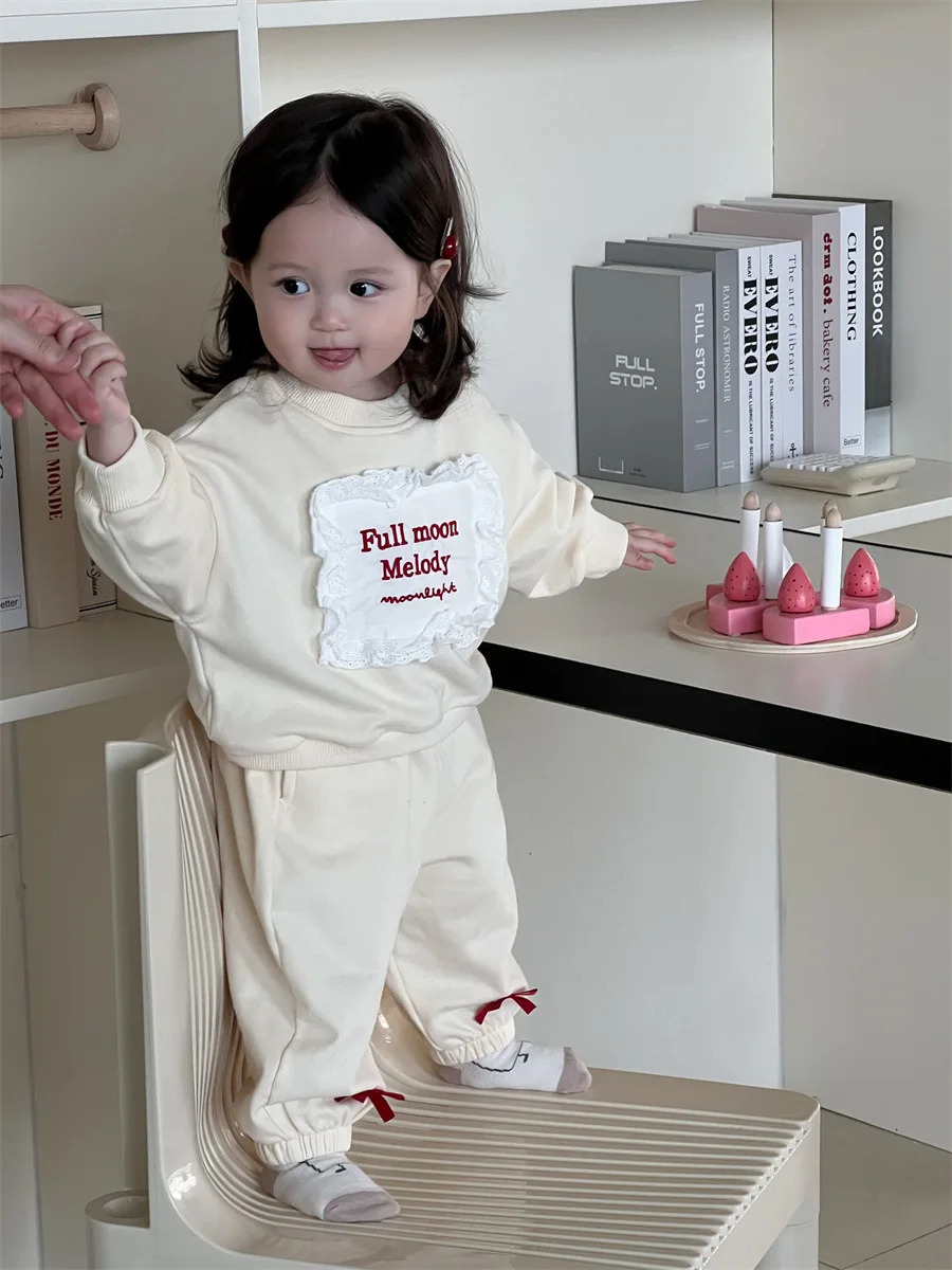 Spring Baby Long Sleeve Clothes Set Girls Loose Letter Sweatshirt Casual Pants 2pcs Suit Infant Toddler Outfits 250227