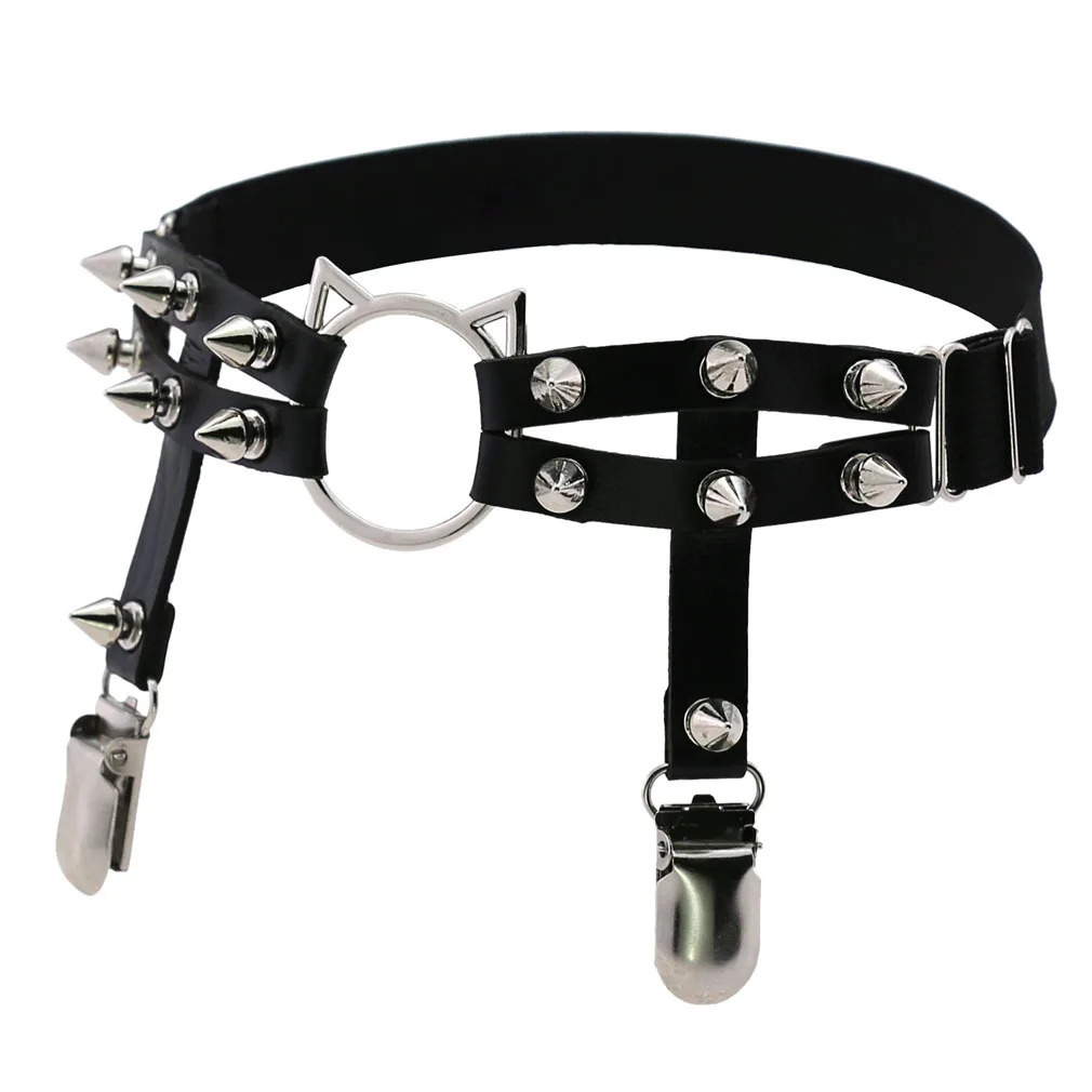 est Womens Sexy Punk Elastic Harness Cat Leg Chain Garter Belts Cosplay Spike Elastic Thigh Ring Garter Body Jewelry Harajuku 250227