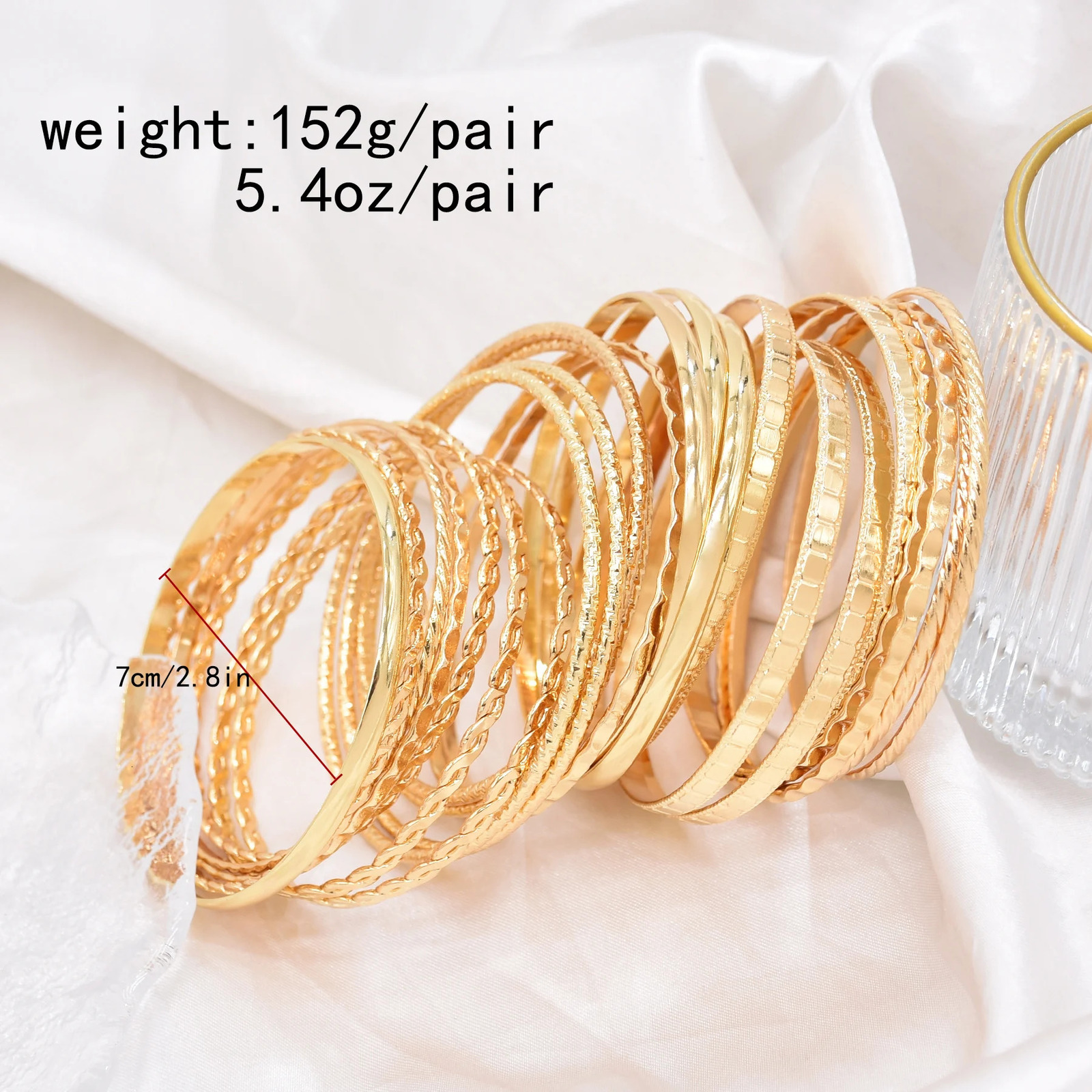 24 pcs/set Bangle Indian Bollywood Alloy Metal Textured Color Jewelry Special Large Size Bangle Bracelets Set 250227