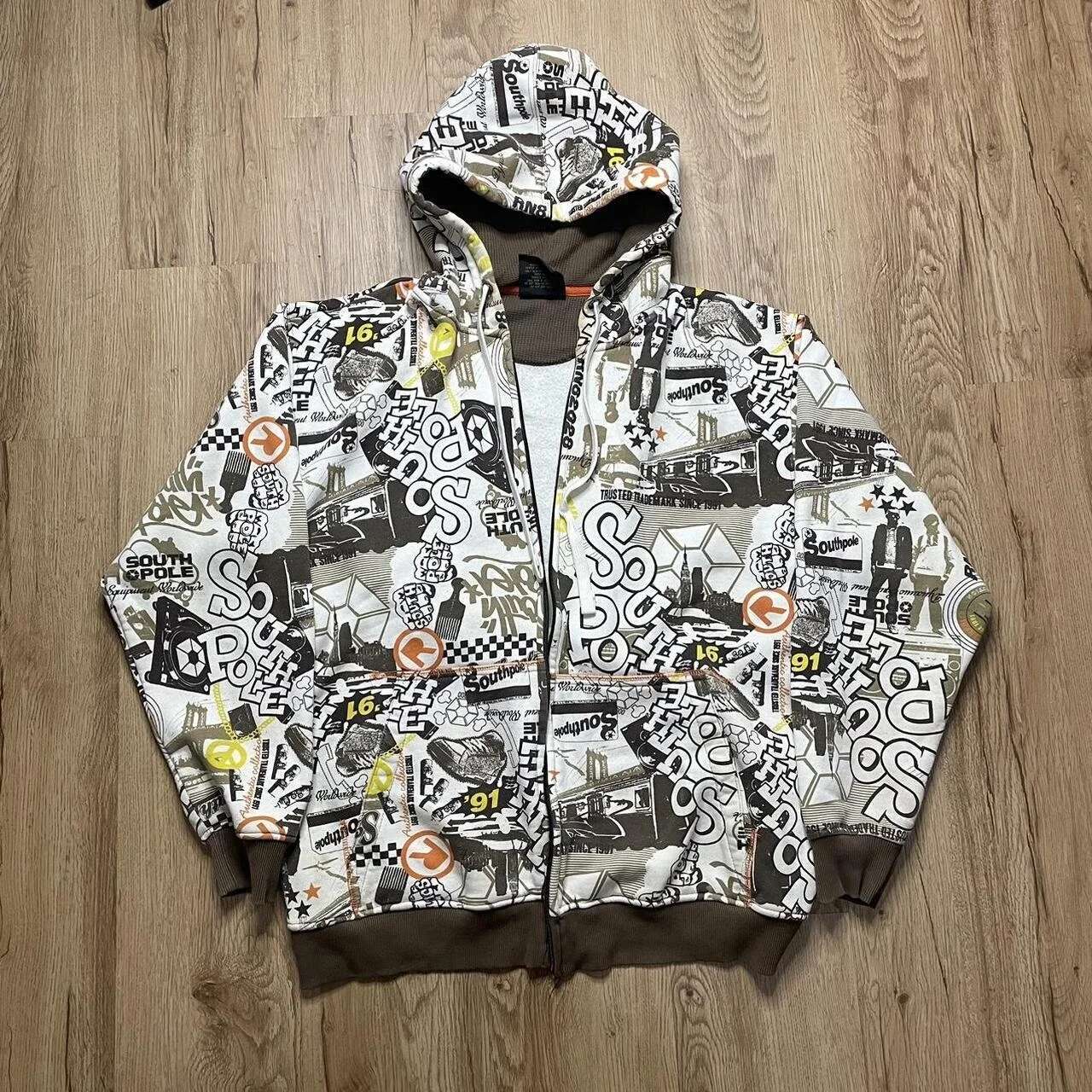 Y2K American Trend Street Graffiti Retro Hip Hop Letters Casual Zipper Cardigan HipHop Fashion Oversized Sports Coat