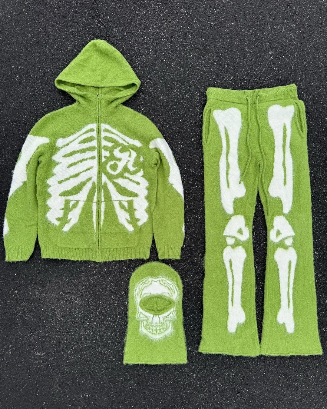 Wintertime Y2k Fashion High Street Punk Harajuku Zip Up Hoodie Skull Oversized Sweatshirt Top Casual Retro Trousers Streetwear 250225