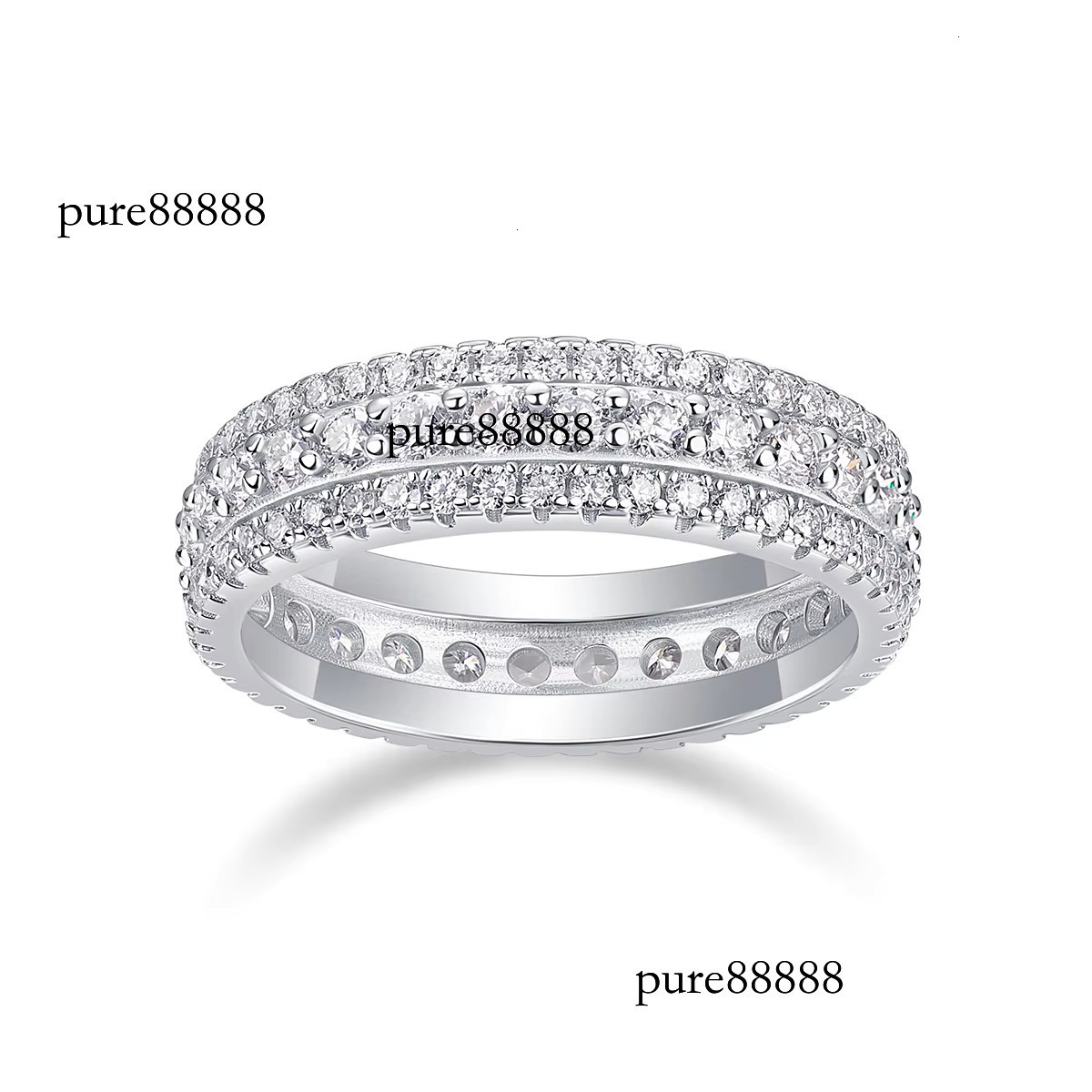 urious 3-Row Moissanite Eternal Ring: Pointed and Paving Set in Pure Sier Flat Palace Band