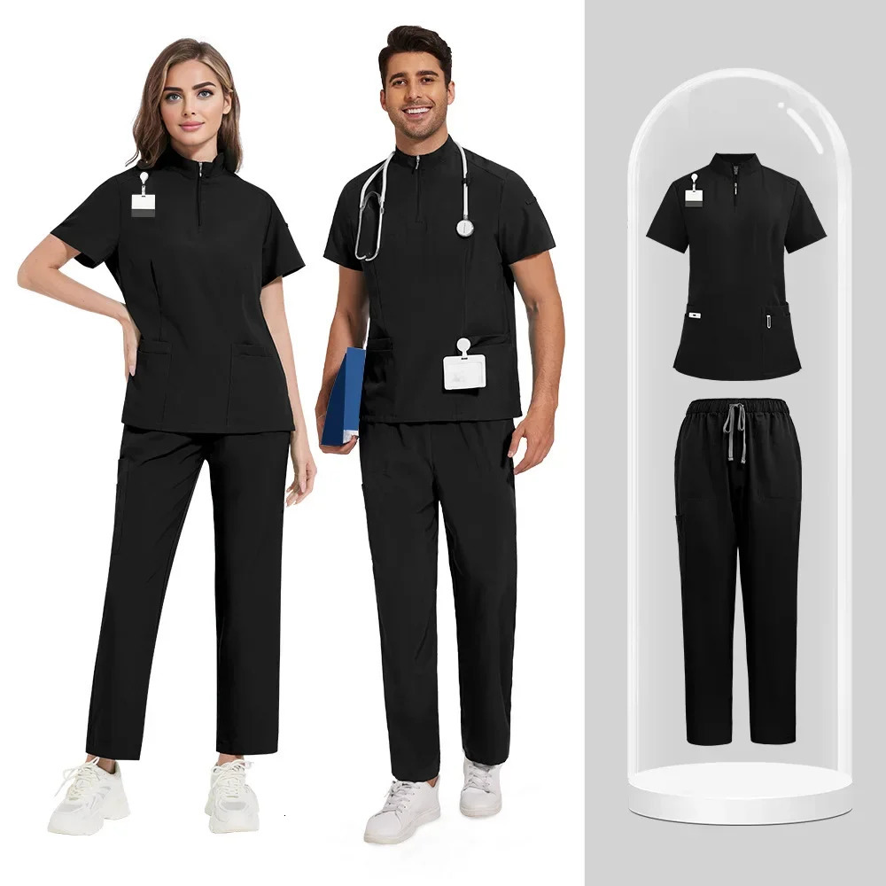 Slim Fit Uniforms Suits Women Men Scrubs Sets Tops Pant Dental Clinic Beauty Salon Spa Lab Workwear Clothes 250226