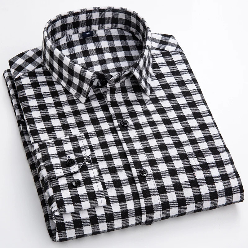 Plaid Shirt SpringSummer Fashion 100% Cotton Long Sleeve Flannel Red Checkered Casual Soft Formal Brushed Mens Top 250226