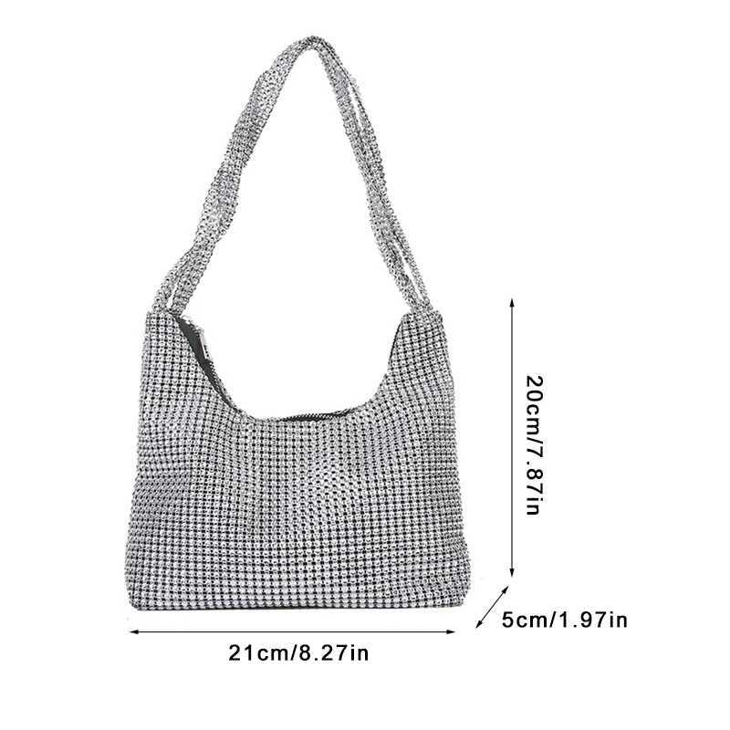New Arrival Exquisite Silver Women Underarm Bag Full Rhinestone Evening Clutch Bag Handbag for Dinner Party Wedding Shiny Purse Shoulder Bag T250227