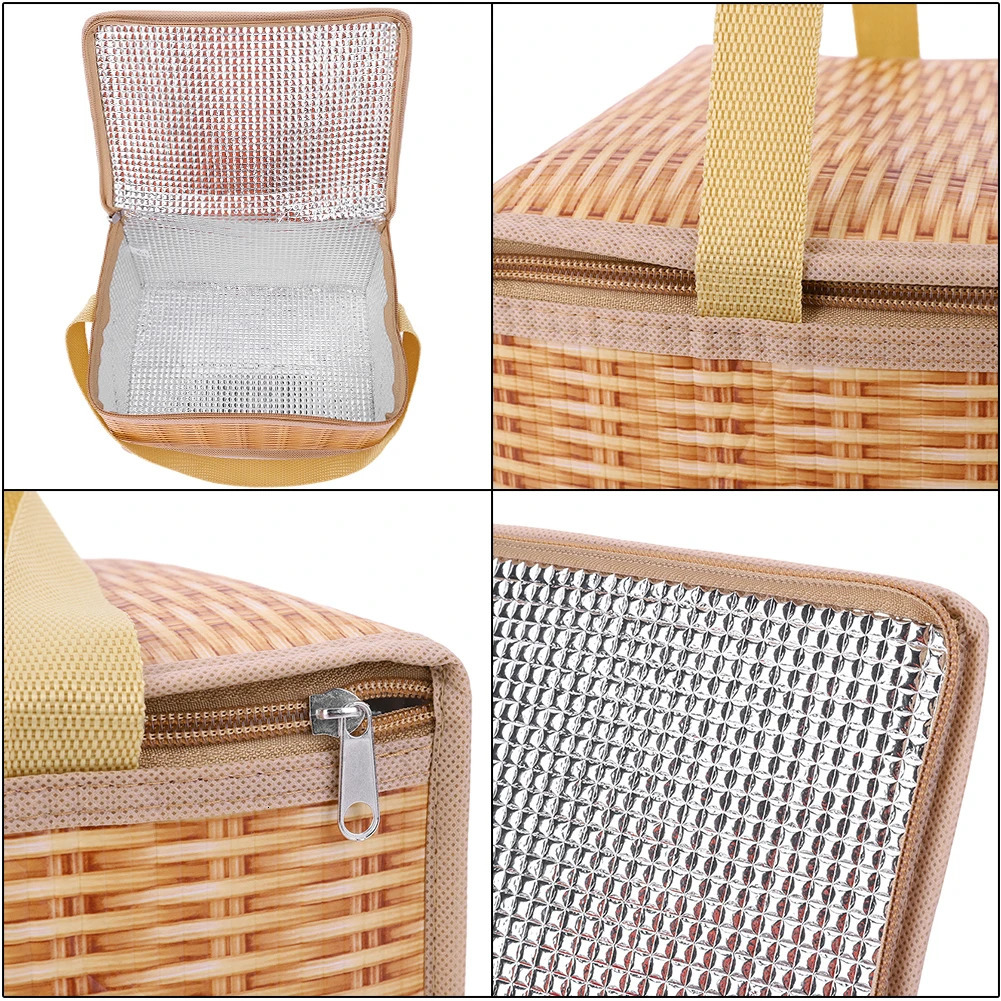 Ship from US Khaki willow branches Ratan picnic bag waterproof tabletop storage basket lunch box cooler container 250227FBB