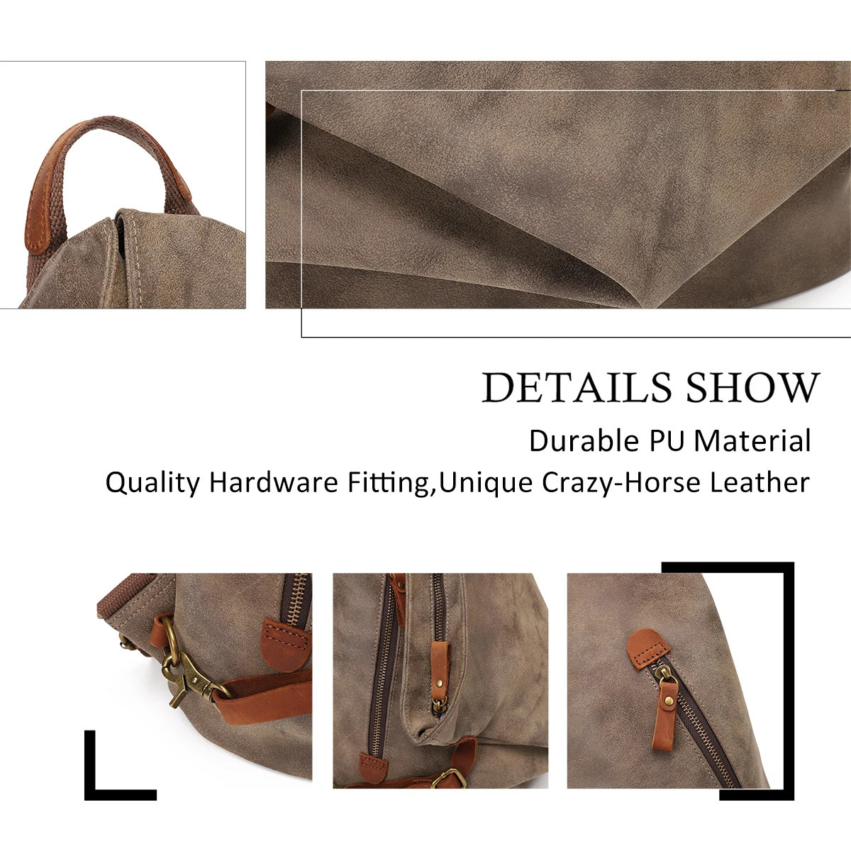 Ship from US KL928 PU Leather Retro Backpack Large Leisure Day Bag Outdoor Travel Rucksack Hiking 250227FBB
