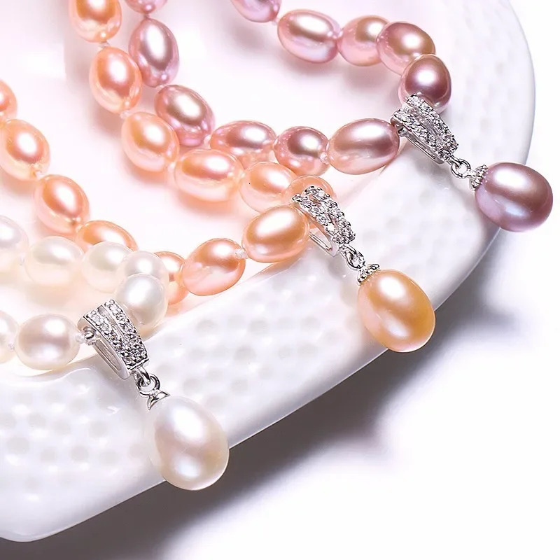 Dainashi 925 Sterling Silver Pearl NecklaceWhite/Pink/Purple Natural Freshwater Pearl6-7/8-9 mm45cm5cm LengthFine Jewelry 250222