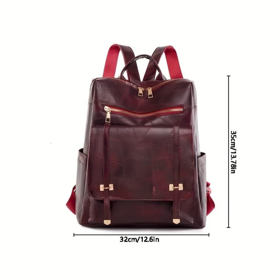 Ship from US Retro PU leather backpack simple preparatory style school bag fashionable laptop travel and workday 250227FBB