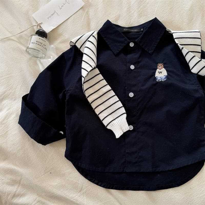 T-shirts 2025 Boys Spring New Product Teddy Bear Cartoon Solid Color Shirt Boys Baby Wear Long Sleeve Shirt Top TrendyY250227A4VF