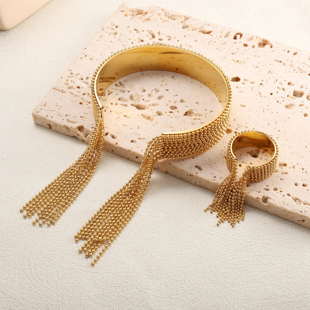 JOVO LOVE Adjustable Steel Beads Fringe Bangle Bracelet for Women Stainless Steel Waterproof Charm Jewelry Daily Accessories 250227