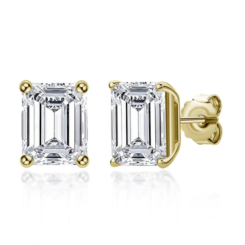 KNOBSPIN D VVS1 Emerald Cut Earring s925 Sterling Sliver Plated with 18k White Gold Earrings for Women Fine Jewelry 250222