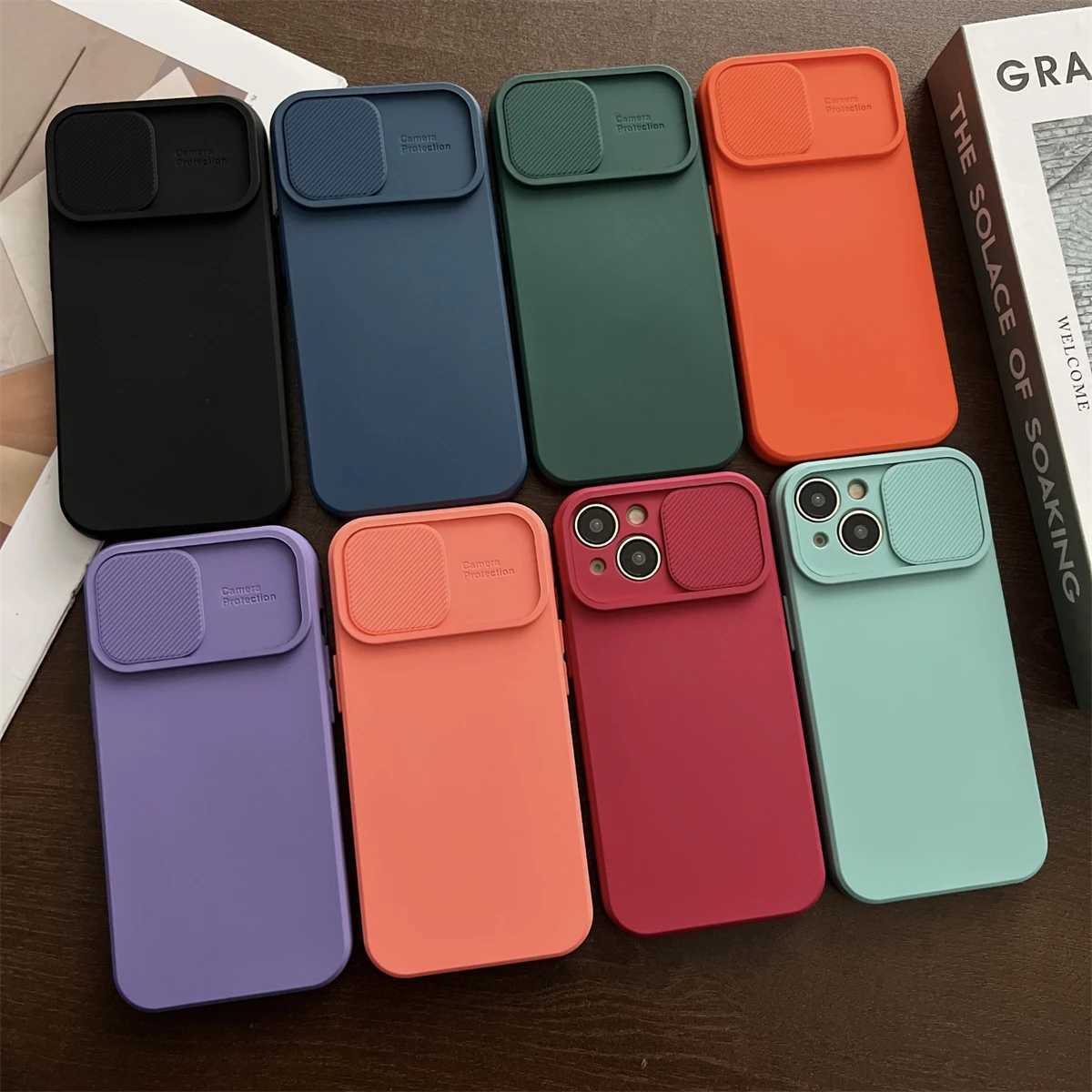 Slide Camera Protect Door Phone Case For iPhone 15 14 13 12 Mini 11 Pro XS Max XR X 7 8 Plus SE 2020 Soft TPU Couples Back Cover Z250227