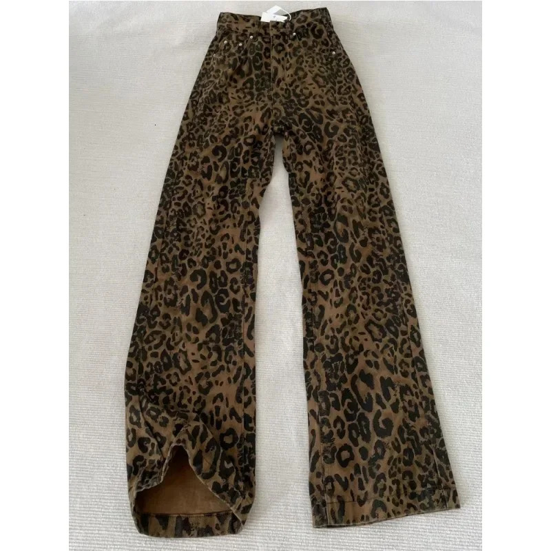 American Retro High Street Casual Loose Wide Leg Leopard Pants For Women Y2k Hiphop Cargo Grunge Baggy Trousers 250227