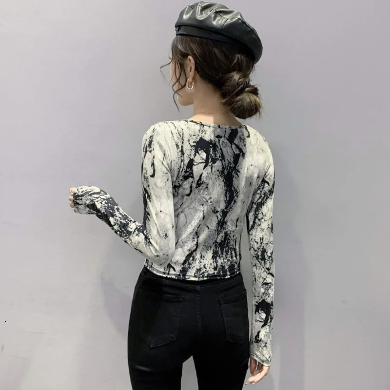 Wxw8237 leopard print Tshirt womens tie dye printed shoulder sexy club short sleeved tight retro top 250226