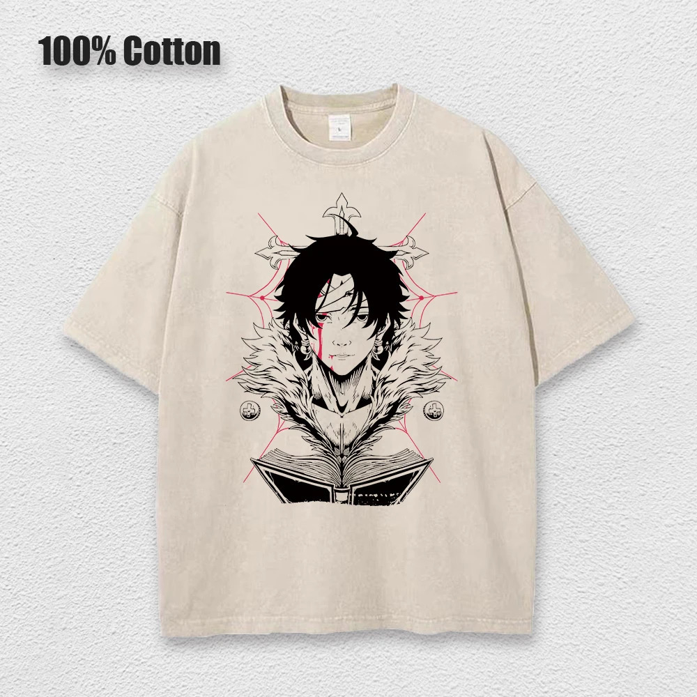 Japanese Anime Hunter X Print Tshirt Men Washed TShirt Hip Hop Streetwear Summer Harajuku Acid Cotton Tee Unisex 250225