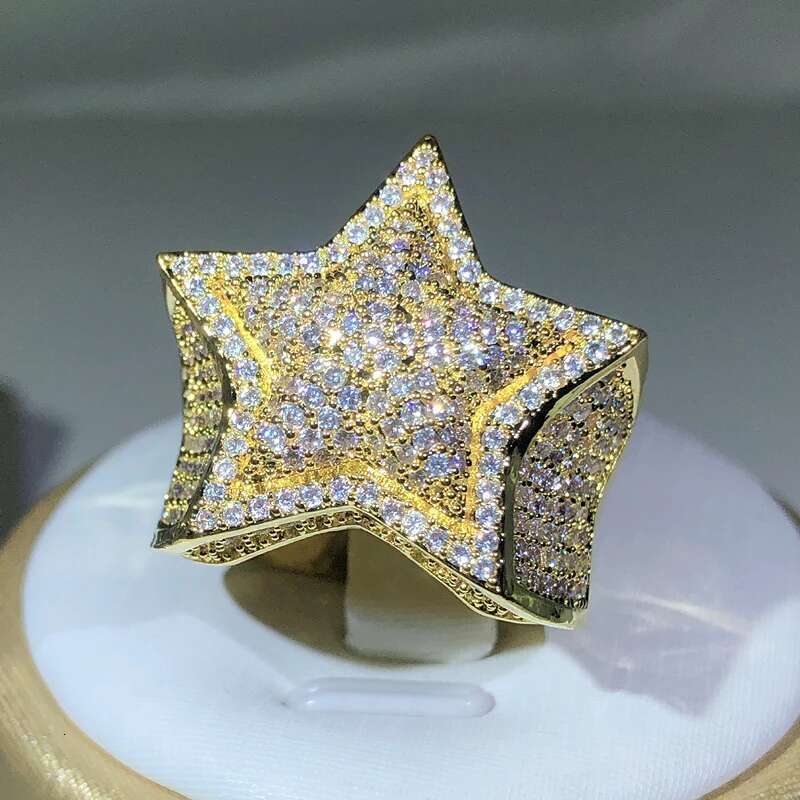 Sier Classic Yellow Gold Five Star Zircon For Women & Men Big Ring Party Birthday Jewelry Gift