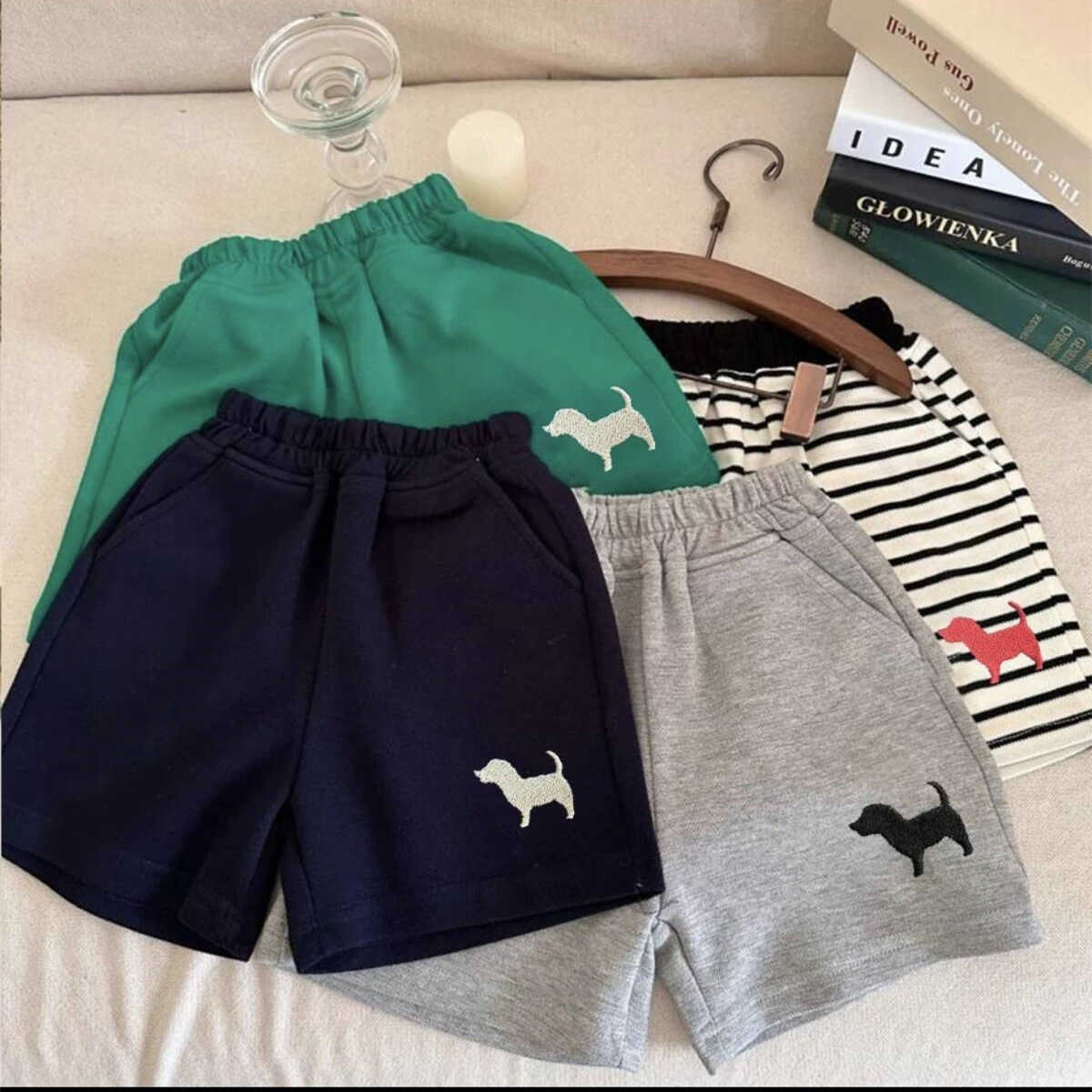 Jeans Summer childrens striped shorts 2025 mens and womens thin mid length shorts boys loose five quarter pants embroidered casual shortsY2502270SQT