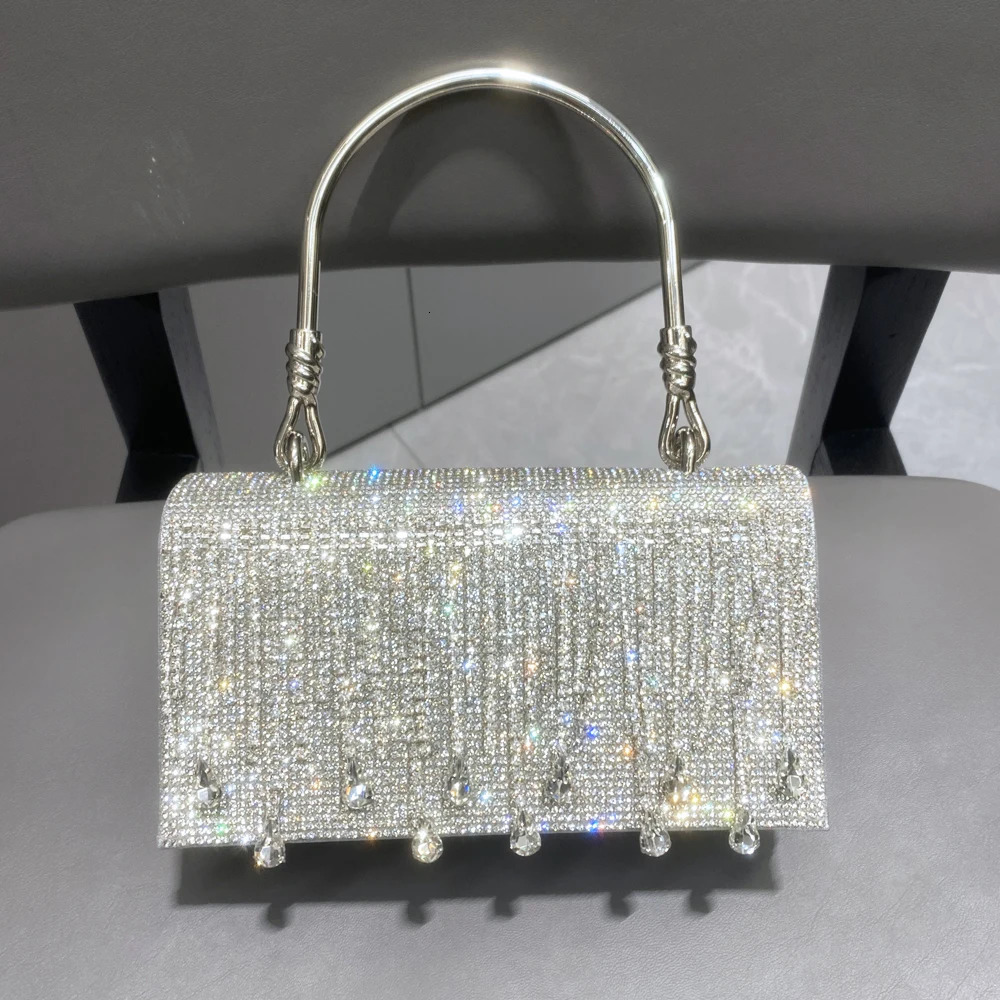 Evening bag handmade silver crystal sparkling womens handbag y ner 250326