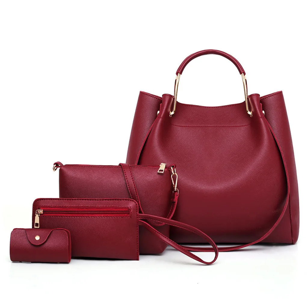 Ship from US One Shoulder Bag For Women Fashion Womens Trend FourPiece Solid Color Leather Handbag 250227FBB