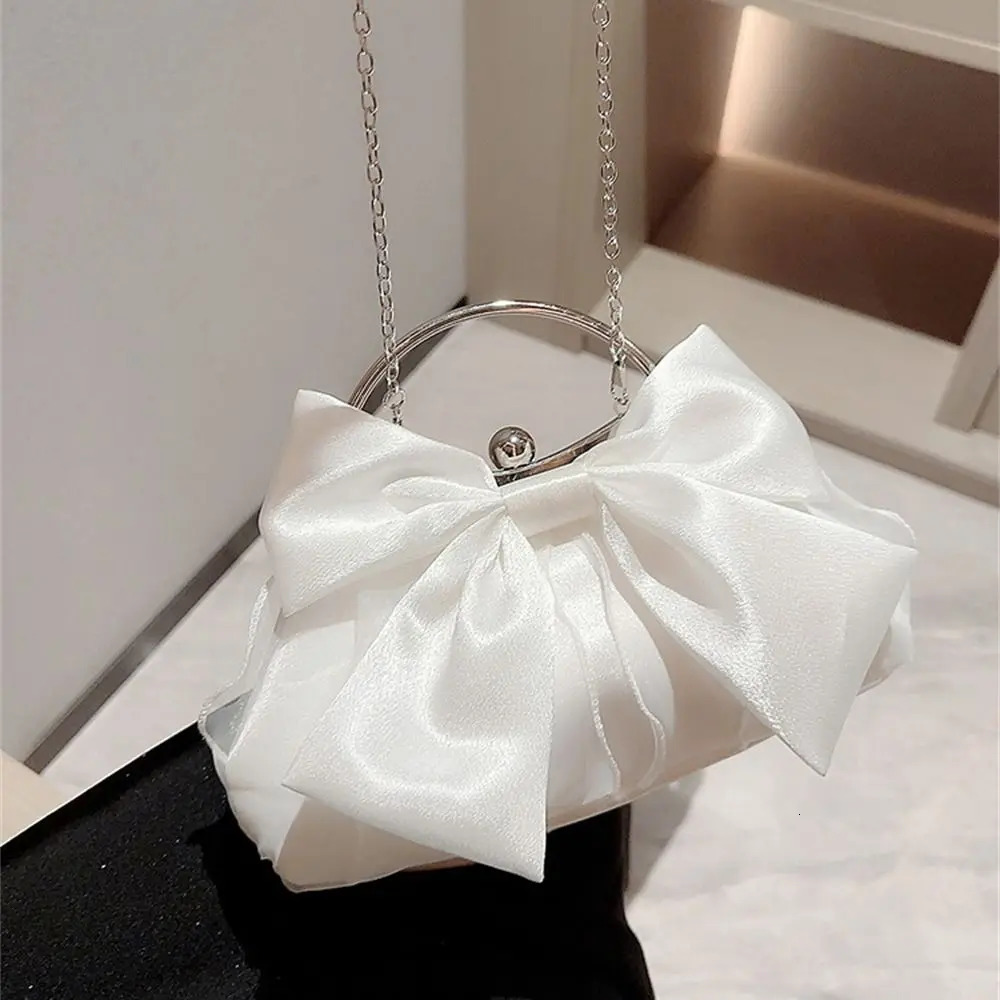 Golden silk bow evening bag for womens elegant and fashionable banquet clutch chain shoulder y wallet party handbag 250226
