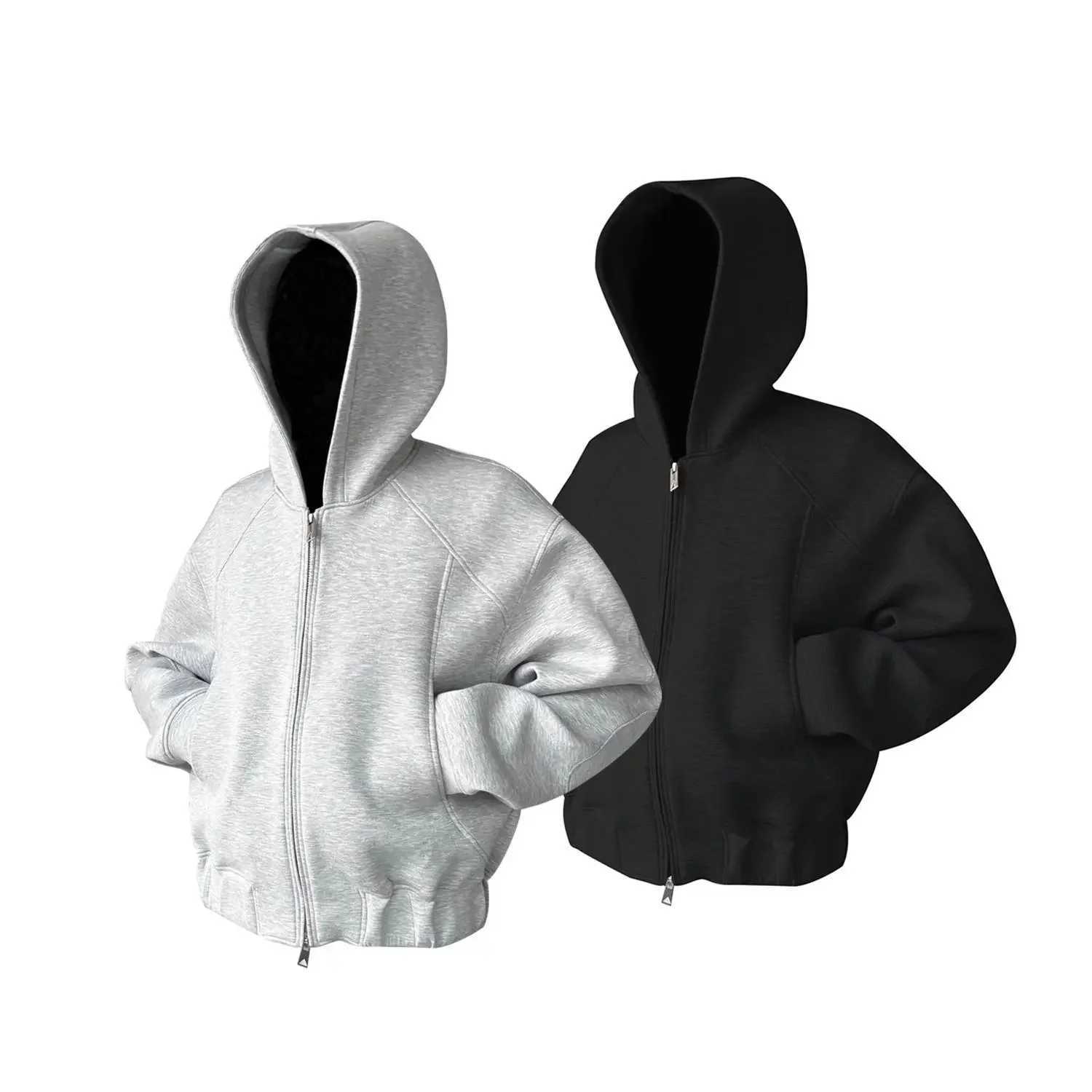 American split sweatshirt chic trendy layered space cotton boxy short y2k wide hooded silhouette tailored sweatshirt jacket X250227