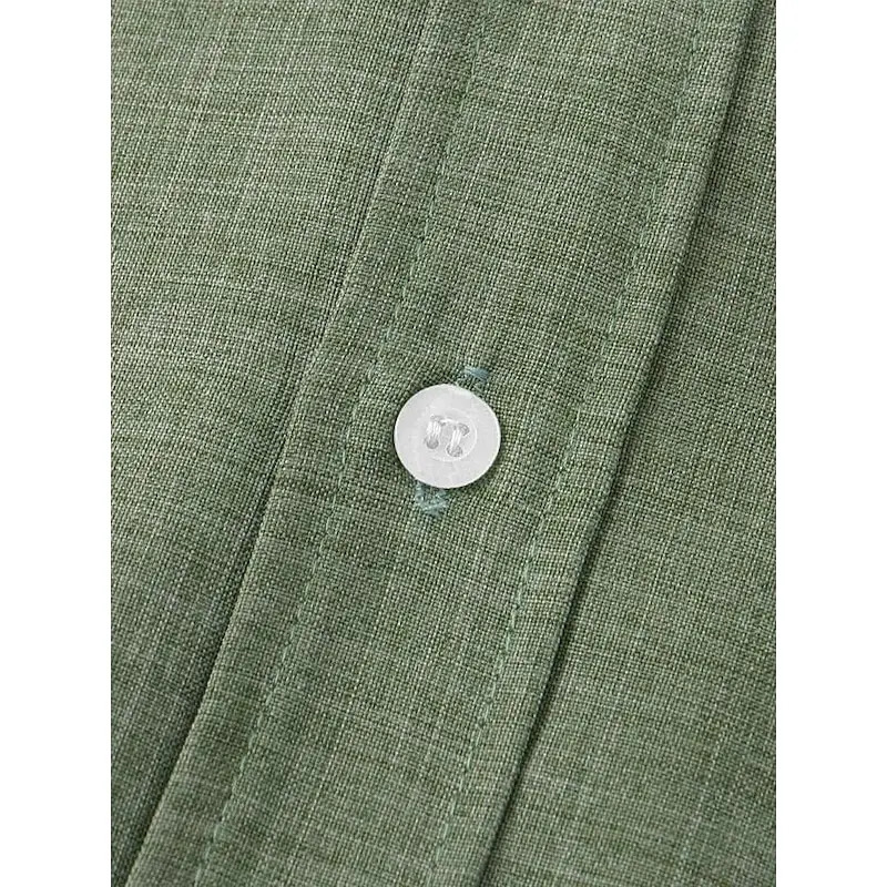 Mens top linen 100% selling shirt half open button up collar solid color European size 250226
