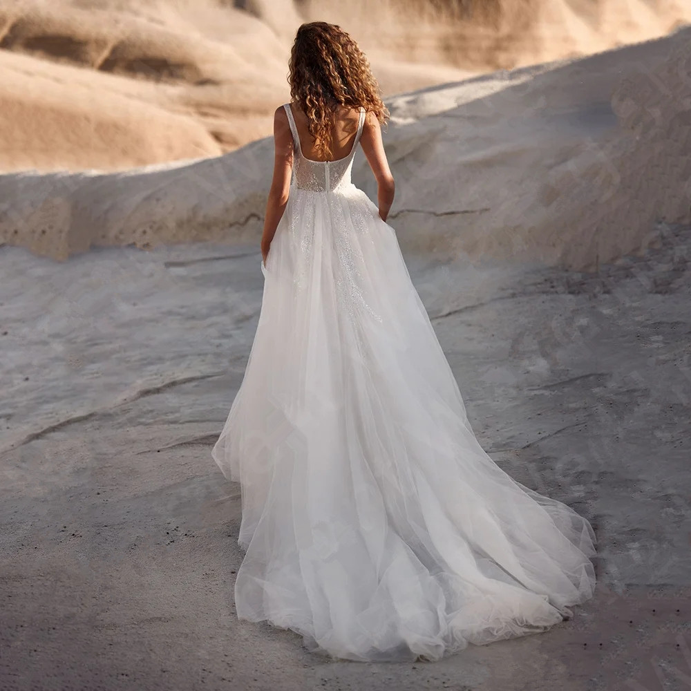 Shiny Sweetheart Princess Wedding Dresses Glitter Tulle Sexy Wedding Gown Spaghetti Straps Boho Bride dresses Vestidos de novia 02