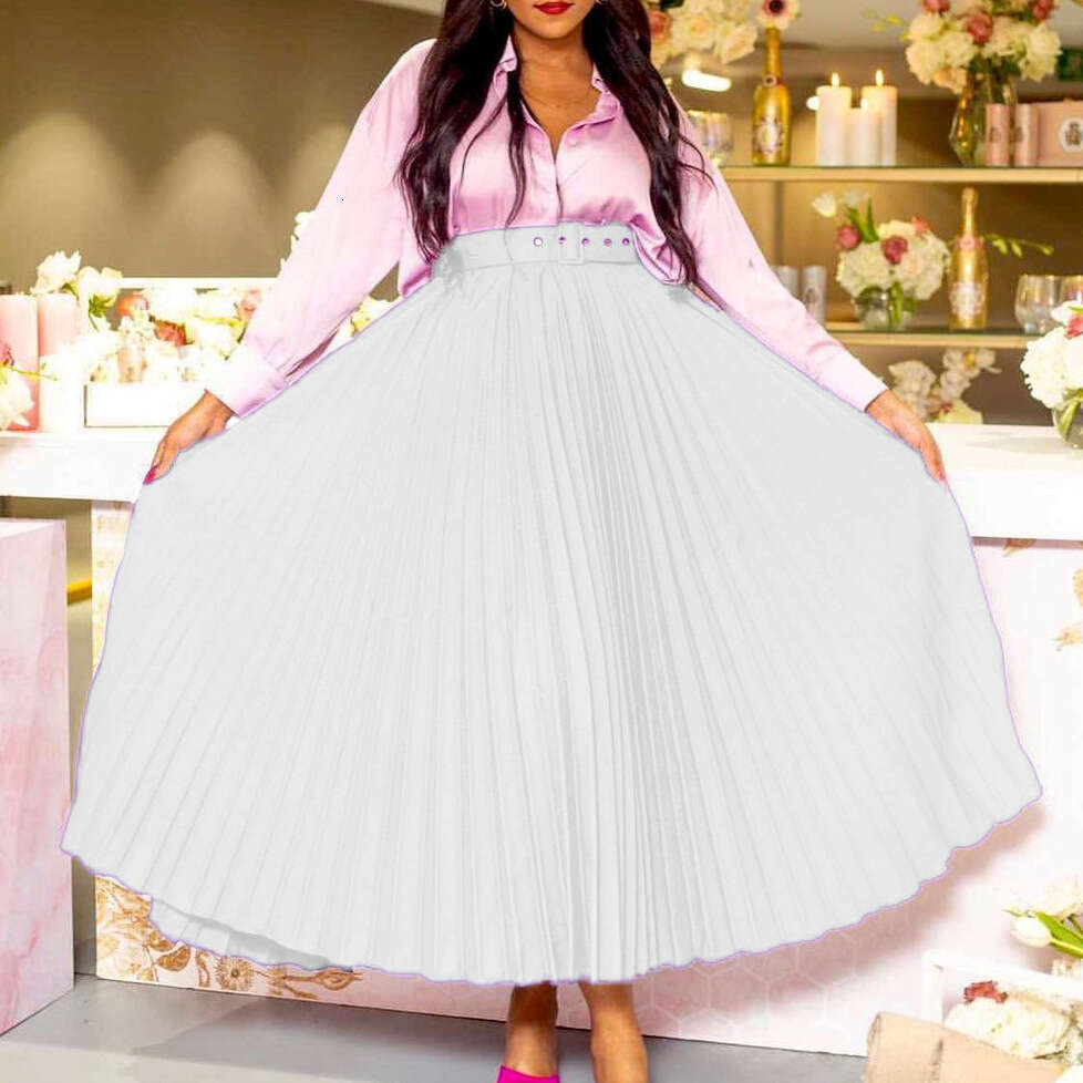 D293P with waist belt, European and American women's clothing, high waist, large medium length pleated elegant drape, half skirt, 2025 versatile 