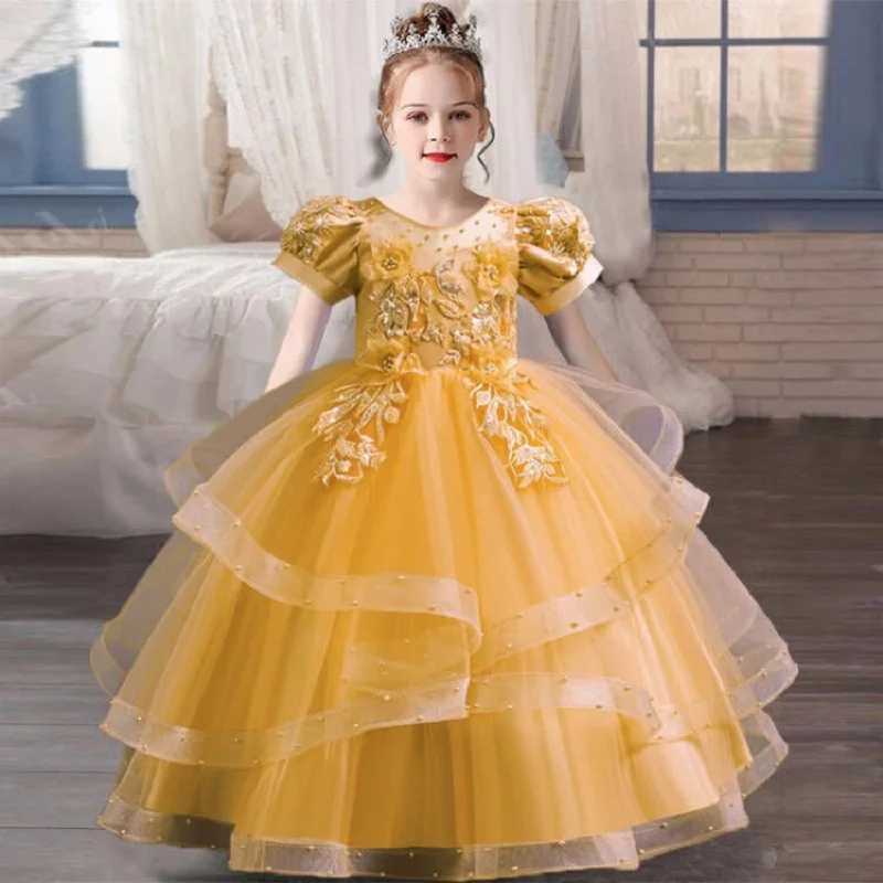 Girl's Dresses Childrens Dress 3-12 Birthday Party Fluffy Sleeves Embroidered Fluffy Girl Princess Dress Performance Evening Dress Y250227GDCJ