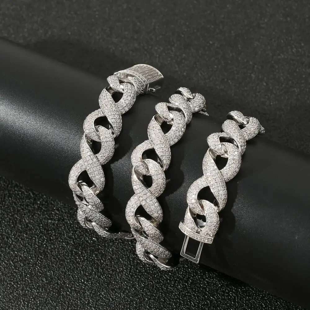 15mm Moissanite Dia New Style Miami Cuban Chain Sier Gold Color Necklace For Men Hip Hop Rap Rock Jewelry Gifts